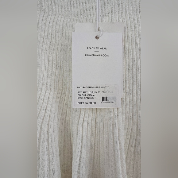 Zimmermann Cotton-Blend Rib-Knit Tiered Midi-Skirt Cream Size 2 (6-8) - Picture 14 of 14